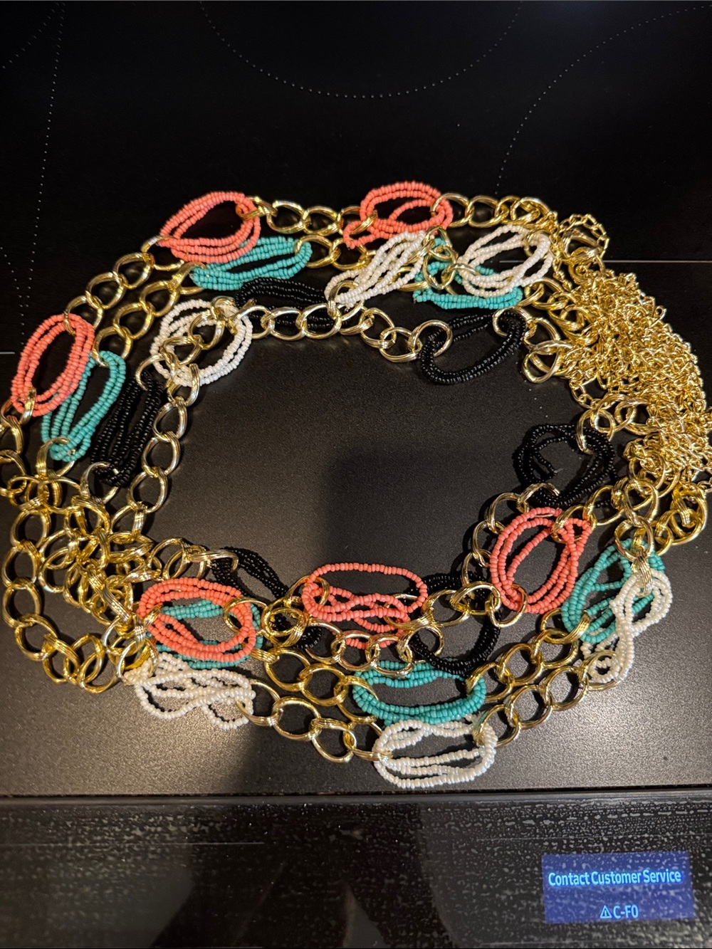 Gold Chain Multi-Color Beaded Statement Necklace